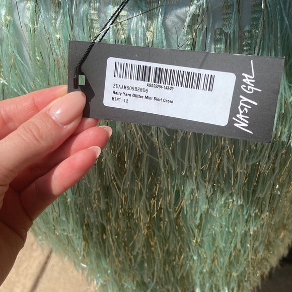 Nasty Gal Hairy Yarn Glitter Mini Skirt in Mint - Picture 8 of 8